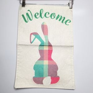 NWT Welcome Happy Easter Spring Plaid Bunny Heart Farmhouse Garden Flag